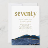 Invitation Elégant Marine Blue Agate et Or | 70e anniversaire (Devant)