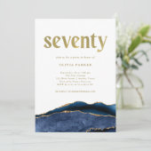 Invitation Elégant Marine Blue Agate et Or | 70e anniversaire (Debout devant)