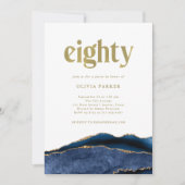 Invitation Elégant Marine Blue Agate et Or | 80e anniversaire (Devant)
