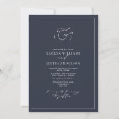 Invitation Élégant Marine Blue Calligraphy Monogram Mariage (Devant)