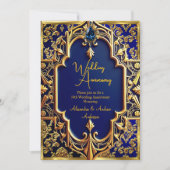 Invitation Elégant Marine Blue Gem Gold 50e anniversaire (Devant)