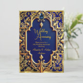 Invitation Elégant Marine Blue Gem Gold 50e anniversaire (Debout devant)