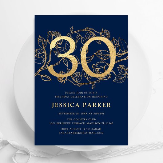 Invitation Elégant Marine Blue Gold 30e anniversaire