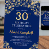 Invitation Elégant Marine Blue & Gold 30e anniversaire Invita