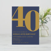 Invitation Elégant Marine Blue & Gold 40e anniversaire (Debout devant)
