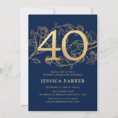 Invitation Elégant Marine Blue Gold 40e anniversaire (Devant)