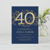 Invitation Elégant Marine Blue Gold 40e anniversaire (Debout devant)