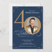 Invitation Elégant Marine Blue Gold 40e anniversaire (Devant)