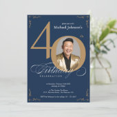 Invitation Elégant Marine Blue Gold 40e anniversaire (Debout devant)