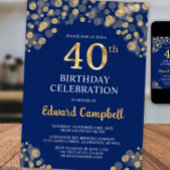 Invitation Elégant Marine Blue & Gold 40e anniversaire Invita