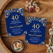 Invitation Elégant Marine Blue & Gold 40e anniversaire Invita