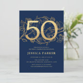 Invitation Elégant Marine Blue Gold 50e anniversaire (Debout devant)