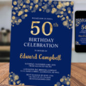 Invitation Elégant Marine Blue & Gold 50e anniversaire Invita