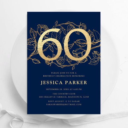 Invitation Elégant Marine Blue Gold 60e anniversaire