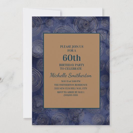 Invitation Elégant Marine Blue Gold 60e anniversaire (Devant)