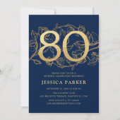 Invitation Elégant Marine Blue Gold 80e anniversaire (Devant)