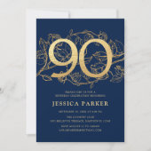 Invitation Elégant Marine Blue Gold 90e anniversaire (Devant)