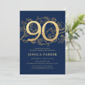 Invitation Elégant Marine Blue Gold 90e anniversaire (Debout devant)