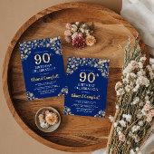 Invitation Elégant Marine Blue & Gold 90e anniversaire Invita