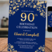 Invitation Elégant Marine Blue & Gold 90e anniversaire Invita