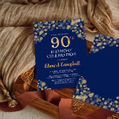 Invitation Elégant Marine Blue & Gold 90e anniversaire Invita