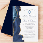 Invitation Elégant Marine Blue Gold Agate Bar Mitzvah Party<br><div class="desc">L'élégante agate bleu marine et or orne le côté de cette cérémonie moderne Bar Mitzvah et l'invitation de la fête. Le nom de votre fils est écrit dans une belle écriture formelle sous l'Étoile de David. Parfait pour une famille juive chic et élégante célébrant l'appel de leur garçon à la...</div>