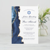 Invitation Elégant Marine Blue Gold Agate Bar Mitzvah Party (Debout devant)