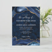 Invitation Elegant Marine Blue Gold Agate Geode Photo Mariage (Debout devant)