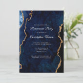 Invitation Elégant Marine Blue Gold Agate Retraite Party (Debout devant)