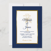 Invitation Elégant Marine Blue Gold Palm Tree Mariage moderne (Devant)