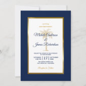 Invitation Elégant Marine Blue Gold Palm Tree Mariage moderne (Devant)