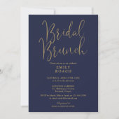 Invitation Elégant Marine Blue Gold Script Bridal Bunch Douch (Devant)