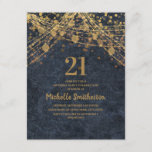 Invitation Elégant Marine Blue Gold String Lumières 21e anniv<br><div class="desc">Elégante invitation marine bleue 21ème anniversaire de fête avec lampes à cordes d'or et bokeh pétillant.</div>