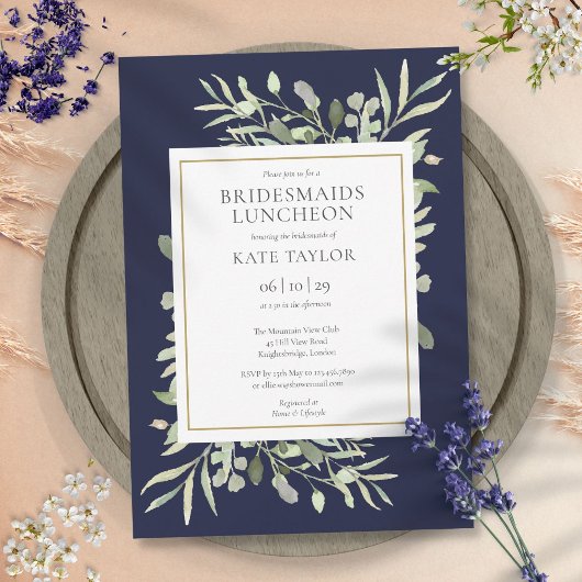 Invitation Elégant Marine Blue Green Bridesmaids Luncheon