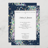 INVITATION ELÉGANT MARINE BLUE HOLOGRAPHIQUE MARIAGE PASTEL (Devant / Derrière)