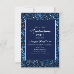 Invitation Elégant Marine Blue Parties scintillant Graduation