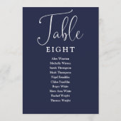 Invitation Élégant Marine Blue Seating Chart Numéro de tablea (Dos)