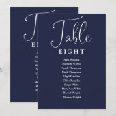 Invitation Élégant Marine Blue Seating Chart Numéro de tablea (Devant / Derrière)