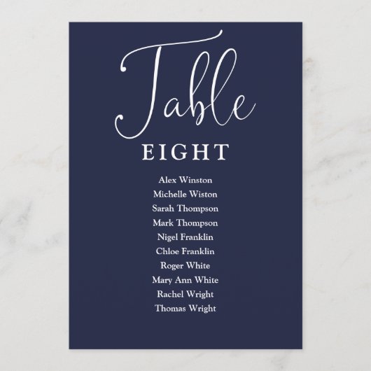 Invitation Élégant Marine Blue Seating Chart Numéro de tablea (Devant)