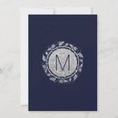 Invitation Elégant Marine Blue Silver Floral Parties scintill (Dos)