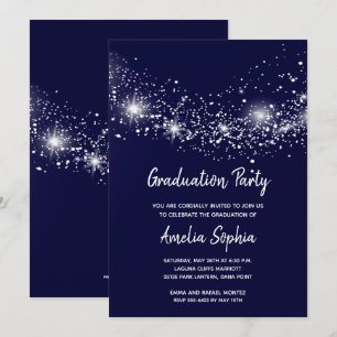 Invitation Elégant Marine Blue Stars Graduation