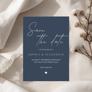 Invitation Elégant Marine Blue Wedding Enregistrer la date