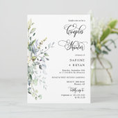 Invitation Elégant Marine Couples de verdure Douche QR Code P (Debout devant)