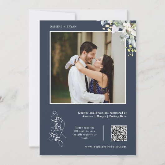 Invitation Elégant Marine Couples de verdure Douche QR Code P (Dos)