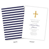 Invitation Elégant Marine Croix Bleue Religieux Garçon Baptêm
