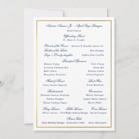 Invitation Elégant Marine Faux Gold Bordure Entourage personn (Devant)