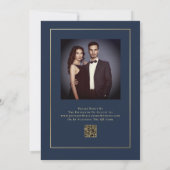 Invitation Elegant Marine Gold Minimal Photo QR Code Mariage (Dos)
