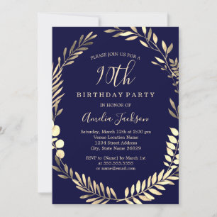 Invitation Elégant Marine Gold Watercolor Wreath 90e annivers
