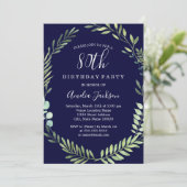 Invitation Elégant Marine Green Watercolor Wreath 80e anniver (Debout devant)