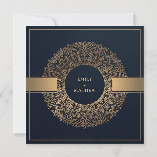 INVITATION ELÉGANT MARINE OR CLASSIQUE ORNATE MANDALA MARIAGE (Dos)